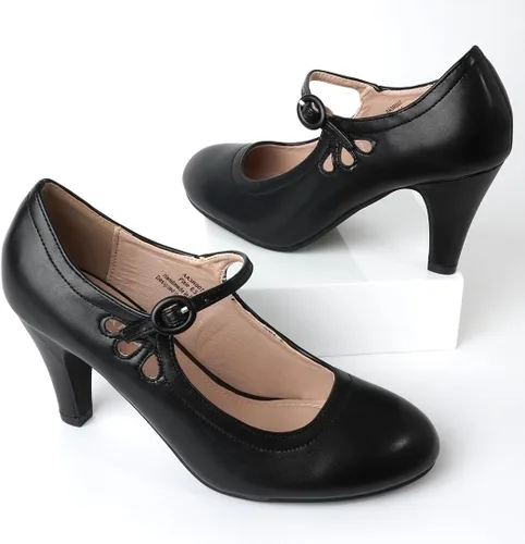 Vista 6 de J. Adams Pixie Mary Jane - Zapatos Oxford para mujer, bonitos tacones altos de gatito, zapatos retro vintage para mujer de los años 50, zapatos