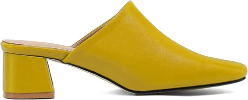 Vista 4 de MOOMMO Sandalias de tacón grueso para mujer, puntera cerrada, puntera cuadrada, sin espalda, tacón de bloque medio, cómodas, de cuero mate
