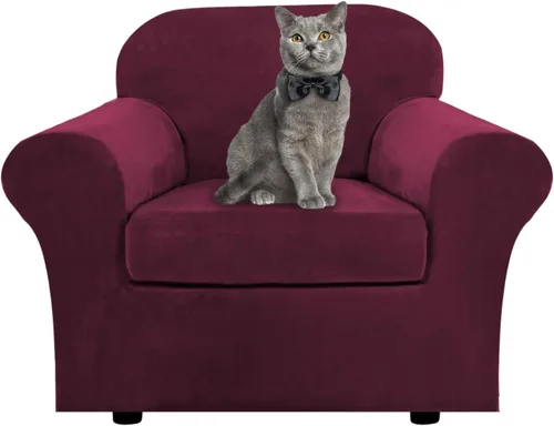 Vista 11 de ShowyLive Fundas para silla de sala de estar, funda elástica para sillón de felpa de terciopelo con 1 cojín separado, protector elástico de muebles