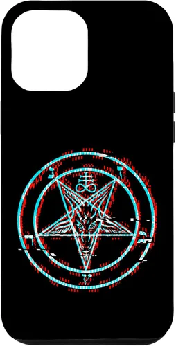 Vista 25 de Funda estética de terror para iPhone 14 Pro Max con pentagrama satánico Baphomet Vaporwave