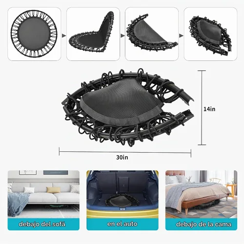 Vista 7 de Trampolín de rebote de 40 pulgadas/48 pulgadas para adultos con cuerdas elásticas, rebote de ejercicio para adultos para entrenamiento en interiores