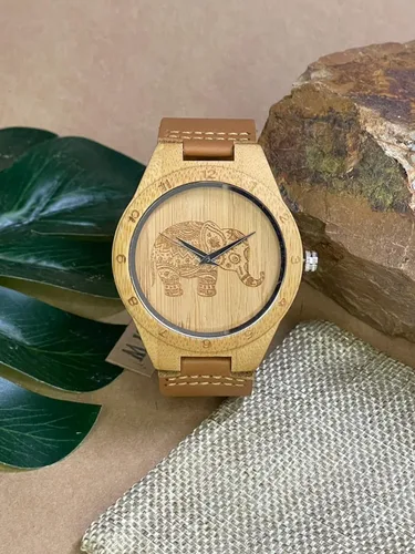 Vista 5 de MW Watches Reloj de madera elefante mujer cuero genuino, Classic