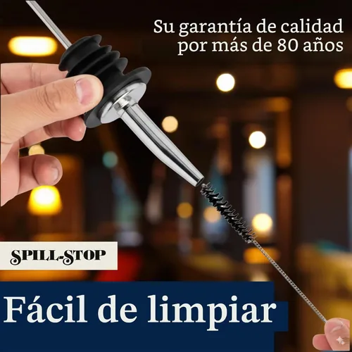 Vista 4 de Spill-Stop 285-50 Viertedor de licor cromado, boquilla cónica de flujo libre con Poly-Kork para vertido controlado a velocidad media, acabado