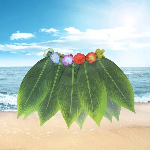 Vista 5 de Faldas de hierba hawaiana verde, falda de hojas de playa para niños y niñas, disfraz hawaiano para baile, disfraz de fiesta de Halloween