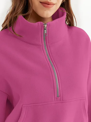 Vista 4 de Trendy Queen Sudaderas con media cremallera, sudaderas recortadas de gran tamaño para mujer de manga larga