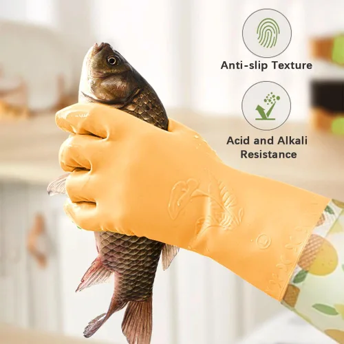 Vista 4 de 2 pares de guantes de goma para lavar platos, reutilizables, sin látex, guantes de cocina con forro de algodón, guantes antideslizantes e
