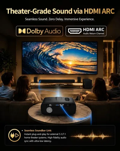 Vista 5 de Proyector 4K para simulador de golf, cine en casa y juegos, 2200 lúmenes Negro