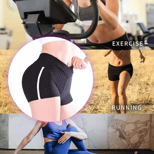 Vista 3 de Pantalones cortos de yoga de las mujeres de cintura alta arrugada levantamiento de tope corriendo deportes pantalones calientes