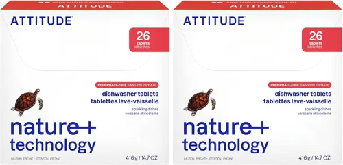 Vista 7 de ATTITUDE Cápsulas de detergente a base de plantas y veganas, sin fosfato, derivadas de forma natural, sin perfume, 26