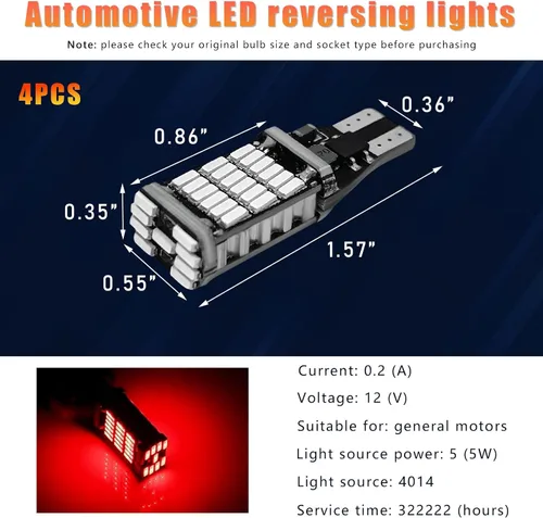 Vista 17 de 4 piezas de luces LED de reversa, 6500K de super brillo, 45SMD-4014 chipsets para bombilla de señal de giro, luces LED T15 de freno, de parada