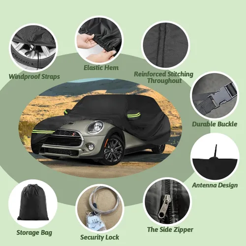 Vista 3 de Cubiertas de coche para Mini Cooper/Cooper S/Hardtop/Convertible 2 puertas 2002-2025, cubierta completa para auto Cooper impermeable 210T para todo