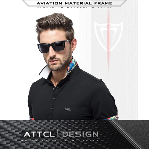 Vista 2 de ATTCL - Lentes de sol polarizados con marco de metal retro para hombre
