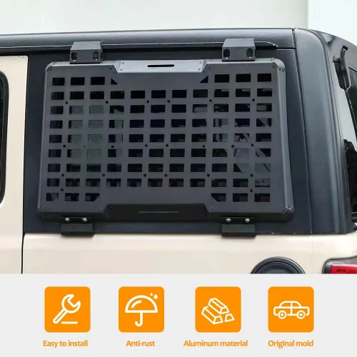 Vista 5 de FURYENGRAVER Kit de panel lateral MOLLE para ventana trasera con almacenamiento, decoración protectora para la ventana trasera para Jeep Wrangler