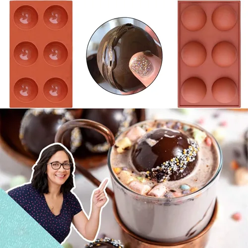 Vista 4 de Molde de bomba de chocolate caliente de 2.5 pulgadas, moldes grandes de silicona para bombas de cacao, paquete de 3 con cepillo y espátula