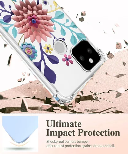 Vista 4 de Funda para Google 5A 5G Pixel 5A 5G con patrón de flores transparentes, TPU suave y ligero, a prueba de golpes, funda protectora para Google Pixel