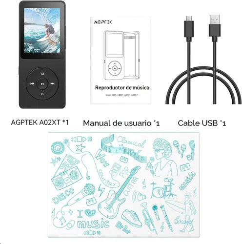 Vista 9 de Reproductor MP3 AGPTEK A02 con Bluetooth 5.3, reproductor de música portátil con pantalla de 1.8 pulgadas, bocina, radio FM, grabadora de voz, Negro
