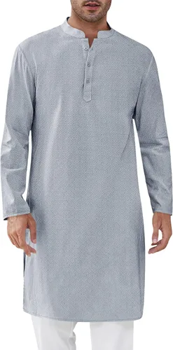 Vista 15 de Runcati Camisa Henley con textura Kurta Thobe para hombre Azul marino