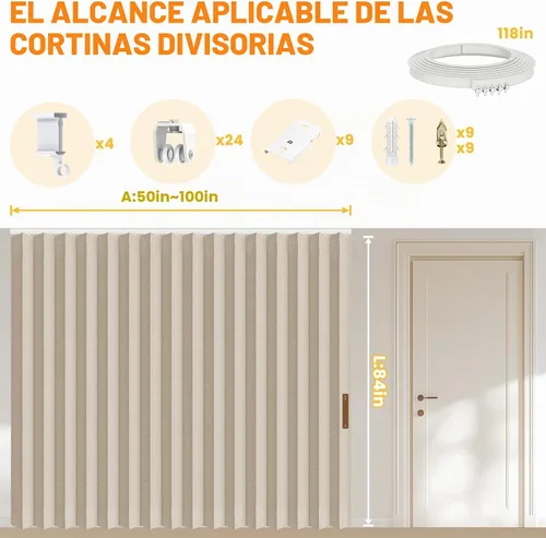 Vista 3 de Cortinas 100% opacas para puertas corredizas de cristal, cortinas extra anchas para puerta corrediza de patio, incluyen riel de cortina de techo