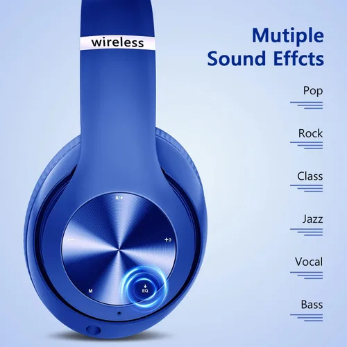 Vista 6 de 9S - Auriculares inalámbricos sobre la oreja Bluetooth, 60 horas de reproducción, estéreo Hi-Fi, 6 modos de EQ, micrófono incorporado, diseño Negro