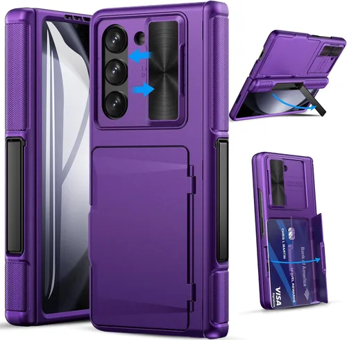 Vista 9 de GBEE - Funda para Samsung Galaxy Z Fold 5 con soporte y protector de pantalla, color negro Card Holder & Sliding Camera Cover & Hinge Protection &