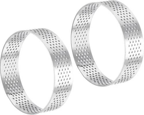 Vista 6 de uxcell 2 anillos de acero inoxidable para hornear, anillo perforado de mousse para hornear, resistente al calor, 1.7 pulgadas de diámetro, 0.8