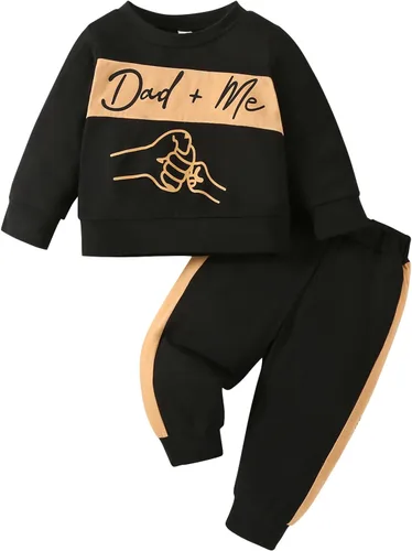 Vista 9 de Conjunto de 2 piezas de sudadera con estampado de letras de manga larga y pantalones para bebé niño Negro