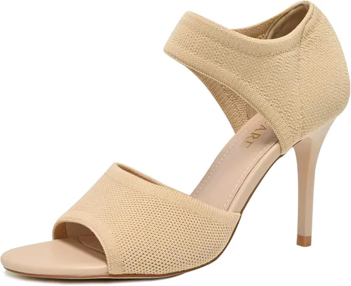 Vista 14 de Tacones de Puntera Abierta para Mujer, Sexys Tacones de Aguja de 3 Pulgadas, Sandalias de Tacón para Mujer con Puntera Abierta, Amplias, de Tejido