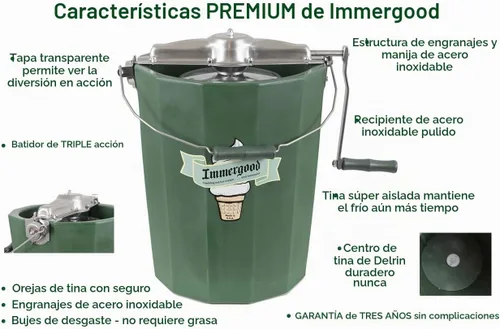 Vista 9 de PREMIUM 6 cuartos de galón - Máquina de helados de acero inoxidable Immergood - Manivela