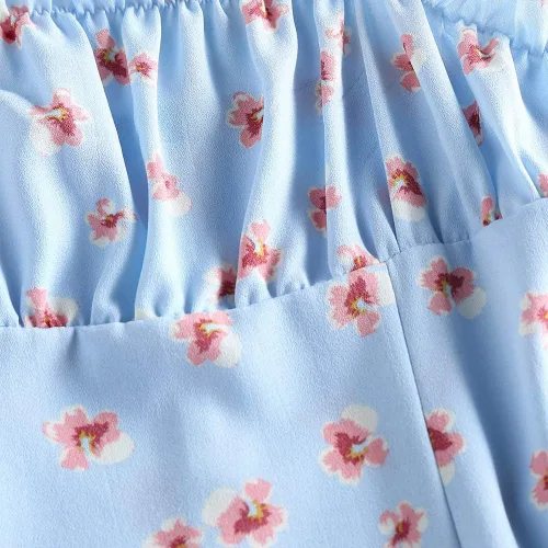 Vista 3 de ZAFUL Vestido sin mangas con hombros anudados para mujer con volantes floral con tirantes florales casual mini vestido de verano