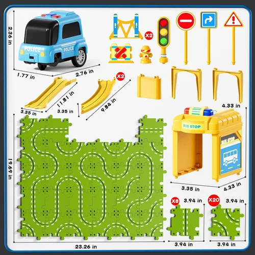 Vista 4 de Juego de pista de carreras de rompecabezas grande de 2 niveles para niños de 3 a 5 años, juego de pistas de rompecabezas, juguetes de pistas