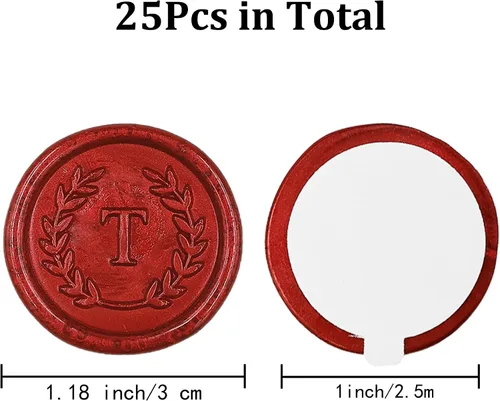 Vista 2 de 25 calcomanías adhesivas de cera con letra T rojas, hechas a mano, sin necesidad de sellar, rasgar y usar calcomanías de cera para invitaciones