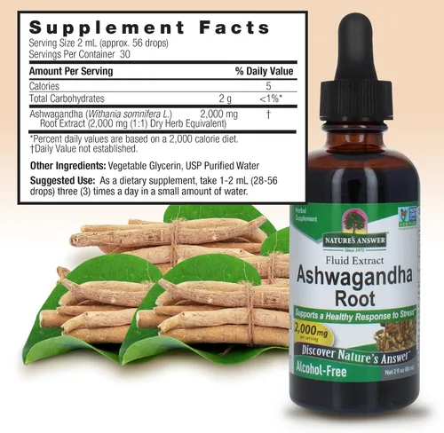 Vista 3 de Nature 's Answer Alcohol- libre de raíz Ashwagandha, 2 fl oz