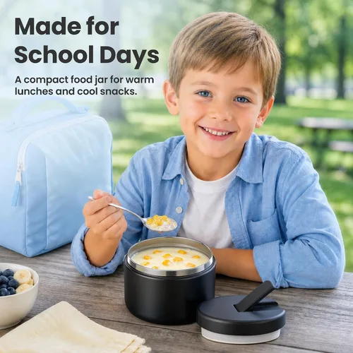 Vista 7 de Pawtong Tarro de comida aislado al vacío de 12 onzas con tapa de hebilla, termo de sopa de boca ancha para comida caliente para niños, contenedor