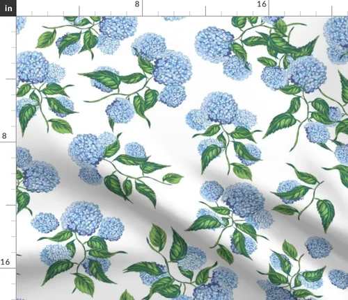 Vista 2 de Spoonflower Tela Hortensia Floral Azul Verde sobre Algodón Pétalo Patio Meadow Hamptons Grandmillennial Uso para coser ropa de acolchar