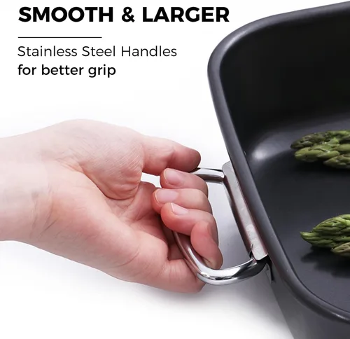Vista 3 de HONGBAKE Sartén para lasaña antiadherente de 3 pulgadas de profundidad, sartén para hornear de 9x13, sartén rectangular para pastel de hoja, sartén