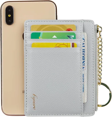 Vista 41 de Tarjetero delgado minimalista para mujer, monedero, monedero, llavero con bolsillo frontal con ventana de identificación