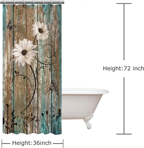 Vista 4 de RosieLily Cortina de ducha pequeña, 36 x 72 pulgadas, juego de cortinas de ducha rústicas, cortinas de ducha estilo granja americana para baño