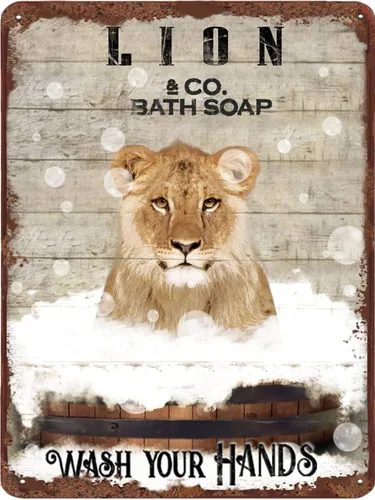 Vista 13 de Cartel de metal divertido de jirafa para baño, diseño retro de cabra para pared, póster de inodoro con texto "Wash Your Hooves", letrero de hojalata