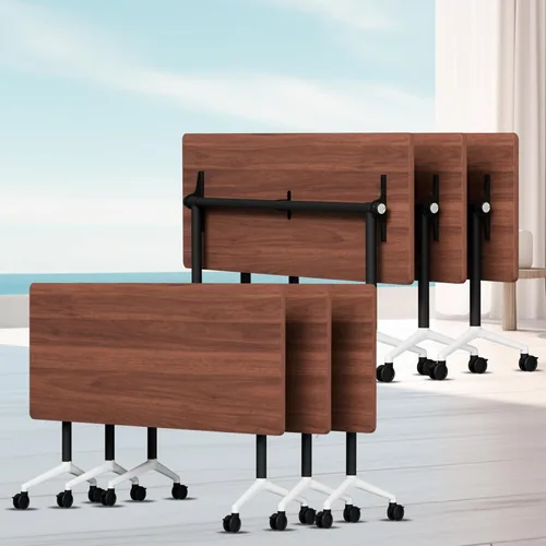 Vista 24 de Mesa de conferencias con tapa abatible, mesa modular plegable para sala de conferencias con ruedas, mesa de sala de reuniones con ruedas, moderna