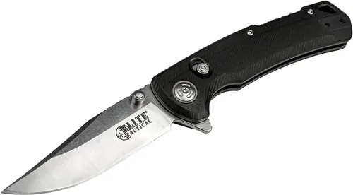 Vista 5 de Elite Tactical - Cuchillo plegable manual con D.L.M. - Chaser - Hoja de punta de clip con acabado satinado, acero D2, pivote de rodamiento de bolas