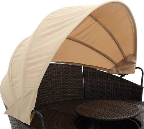 Vista 5 de Sofá cama redondo de ratán al aire libre con toldo retráctil y mesa de centro elevadora, muebles de patio, juego de sofá para piscina Garde