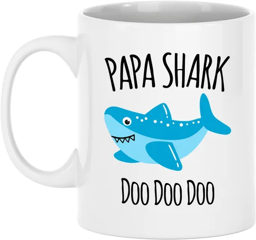 Vista 2 de Taza de tiburón para abuelo, regalo de cumpleaños para abuelo, de nietos, 11 onzas, color blanco