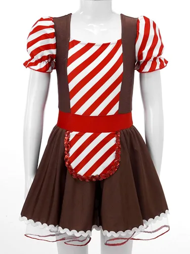 Vista 3 de Linjinx Disfraz de hombre de jengibre para niñas, disfraz de Navidad para Halloween, cosplay, fiesta de Navidad