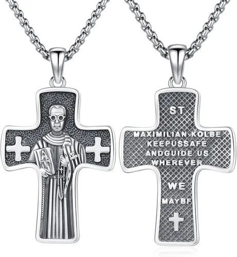 Vista 58 de 925 Sterling Silver Patron Saint Amulet Necklace for Men Women plateado