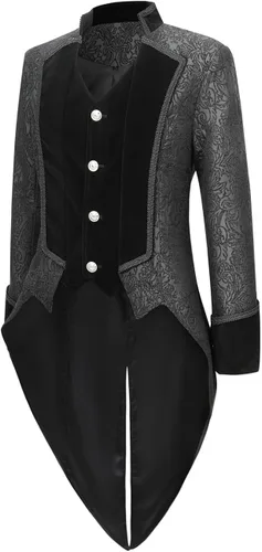 Vista 4 de VJQUMM Chaqueta steampunk para hombre, estilo gótico, victoriano, abrigo de túnica