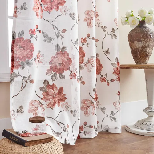 Vista 13 de FOLKSIDE - Cortinas florales azules, 63 pulgadas de largo, juego de 2 paneles, bolsillo para barra, cortinas florales semitransparentes