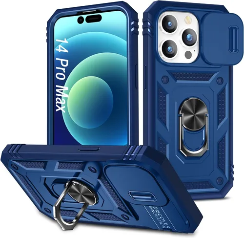 Vista 8 de Funda para iPhone 14, a prueba de golpes, resistente a los impactos, con lente deslizante protectora para iPhone 14 (6.1 pulgadas) (azul)