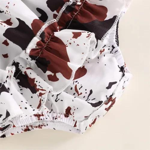 Vista 6 de YINGISFITM Mameluco de manga larga para bebé niña con volantes, estampado de vaca, vestido de verano, ropa linda