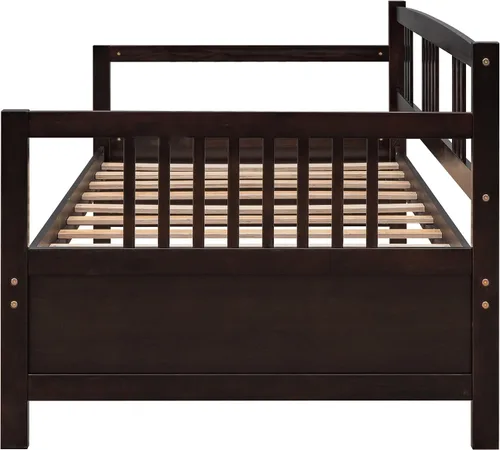 Vista 6 de Merax Sofá Cama Individual con Listones de Madera Soporte Sofá Cama Moderno para Sala de Estar con Rieles, Tamaño Individual, Espresso Oscuro