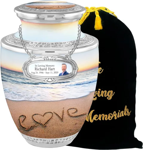 Vista 19 de Urnas de Cremación Personalizadas con Medallón Estético de Playa para Cenizas de Adultos Hombre Mujer - Urnas de Entierro de 200 libras para Cenizas